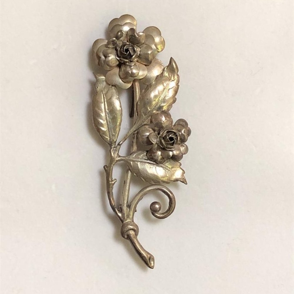Vintage Peruzzi Florence Silver 800 Floral Leaf Brooch Pin